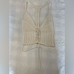 Size Medium American Eagle Knit Crop Top Brand New Knitted Crop Top For Vacation In Spring, Knitted Crop Top For Spring Vacation, Beige Knitted Tops For Vacation, Beige Knit Tops For Beach Season, Cream Knitted Top For Beach, Cheap Cream Crochet Top, Cream Knit Crop Top For Summer, Casual Knitted Crop Top For Beach, Fitted Cream Crochet Tops