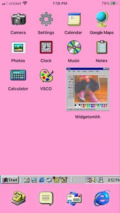 a pink screen with various icons on it and the text, click to see what is in