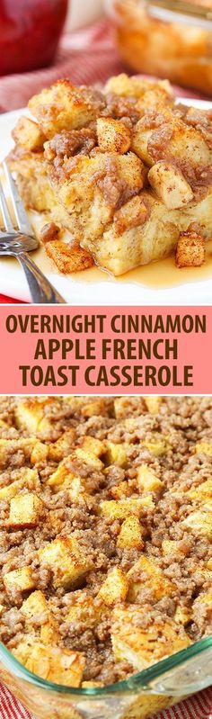 overnight cinnamon apple french toast casserole in a glass dish