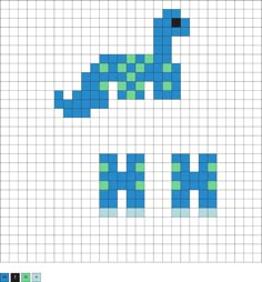 a cross stitch pattern with the letter h in blue and green