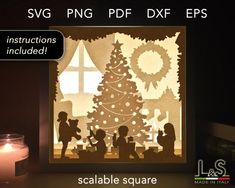 the silhouettes of children are in front of a christmas tree with candles on it