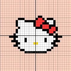 Hello Kitty persona de Sanrio Crochet Image Patterns, Small Hello Kitty Pixel Art, Sanrio Grid Art, Hello Kitty Pixel Grid, Hello Kitty Cross Stitch Patterns, Sanrio Alpha Pattern, Hello Kitty Grid, Square Pixel Art, Sanrio Cross Stitch