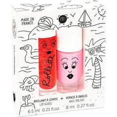 This duo set contains: 1 water-based Cookie (pink) nail polish for children, to be removed with warm soapy water. Shake it before each application for a more homogeneous texture. 1 strawberry rollette: a colourless and moisturizing lipgloss, made with of 97% ingredients of natural origin. Application is very easy, thanks to its roll-on system. Made in France and dermatologically tested. Vegan, cruelty free. | Nailmatic | Polish & Lip Gloss Holidays Set  |  Maisonette collects the best children’s Kids Nail Polish, Water Based Nail Polish, Pink Cookies, Lip Gloss Set, Nails For Kids, Pink Nail Polish, Apricot Kernels, Beauty Kit, Nail Polish Sets