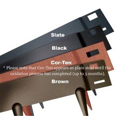 three pieces of metal and wood are labeled in black, brown, and gray colors