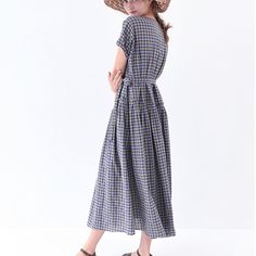 "★ Please provide a phone number when placing an order, thank you! ★Material: linen cotton **.♥.**'.♥.**'.♥.**'.♥.**'.♥.**'.♥.** Size Measurements: SIZE XS bust: around 33.5\" / 85 cm Hips: around 41.3\" / 105 cm length: 120 cm/47'' SIZE S bust: fits bust around 35.5\" / 90 cm Hips: fits hips around 38\"/ 97 cm length: 120 cm/47'' SIZE M bust: around 37.5\" / 95 cm Hips: around 40\"/ 102 cm length: 122 cm/48'' SIZE L bust: around 40.5\"/ 103 cm Hips: around 43\"/ 109 cm length: 122 cm/48'' SIZE Casual Summer Plaid Midi Dress, Summer Plaid Midi Dress For Daywear, Casual Cotton Plaid Dress For Vacation, Casual Plaid Beach Dress For Summer, Casual Summer Plaid Dress For Beach, Summer Plaid Dress With Short Sleeves For Daywear, Casual Plaid Dress For Beach, Plaid Midi Dress For Summer Daywear, Summer Plaid Dress For Vacation