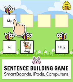 the sentence building game for smartboards, ipads and computers is shown with bees