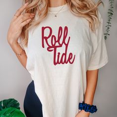 *Also available as a sweater. See below.* Support your team in style with our Roll Tide Alabama Football T-Shirt! This shirt is perfect for game day and beyond. Let this playful and friendly shirt show off your team spirit. School Spirit T-shirt For Game Day, Relaxed Fit, Collegiate Relaxed Fit Tops For Football Season, Pre-shrunk Relaxed Fit T-shirt For Game Day, Varsity Relaxed Fit T-shirt For Fan Gear, Game Day Team Spirit T-shirt With Relaxed Fit, School Spirit T-shirt Relaxed Fit For Game Day, Relaxed Fit T-shirt For Game Day With School Spirit, Game Day Sports Fan T-shirt With Relaxed Fit, Relaxed Fit Sports Fan T-shirt For Game Day