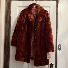 Nwt Kate Spade Jacket Xs Rust Fur Long-sleeved Rust Outerwear For Winter, Vintage Orange Outerwear For Fall, Rust Long Sleeve Outerwear For Fall, Kate Spade Long Sleeve Outerwear For Fall, Kate Spade Fitted Fall Outerwear, Kate Spade Coat, Brown Fur Coat, Fashion Thoughts, Quirky Girl