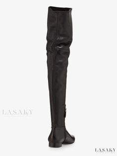 Lasaky - Womens Elegant Pointed-Toe Flat Thigh-High Boots in Black Black Leather Over-the-knee Heeled Boots, Thigh High Leather Heeled Boots For Wide Calves, Thigh High Leather Platform Boots For Winter, Winter Thigh-high Leather Platform Boots, Leather Thigh High Boots With Wide Calf Fit, Wide Calf Thigh High Leather Heeled Boots, Winter Leather Thigh High Platform Boots, Black Over-the-knee Leather Platform Boots, Black Leather Over-the-knee Platform Boots