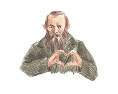 a drawing of a bearded man making a heart with his hands while standing in front of him