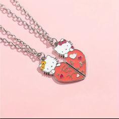 Super Cute For You And Your Bestie Brand New 2 Half’s Of A Whole Heart Besties Necklace Aesthetic, Hello Kitty Best Friends, Bestie Jewelry, Bestie Necklace, Best Friends Matching, Besties Aesthetic, Bestie Board, Laser Cut Necklace, Barbie Party Decorations