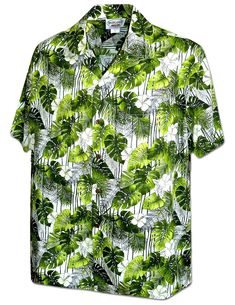 Palms Men's Cotton Hawaiian Shirt Green Easy Wear Dresses, Blouse Man, Muumuu Dress, Hawaiian Vacation, Business Casual Shirts, Hawaiian Outfit, Tropical Shirts, Rayon Shirt, Cotton Shirts For Men