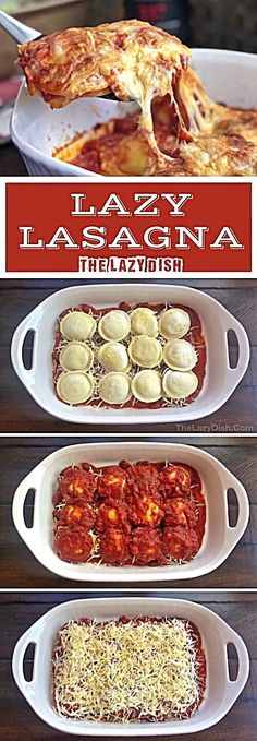 four different types of lasagna in casserole dishes with text overlay