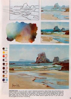 some watercolors are being used to paint rocks and the beach is covered in sand