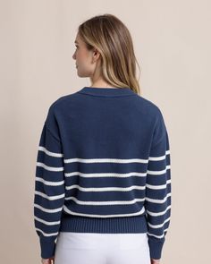 We're falling for the Haisley Stripe Crewneck Sweater. The relaxed fit with ribbed hems offers effortless comfort and timeless fall style. The rich color palette and stripes add personality to any outfit you create with the Haisley Sweater. Style: 11111 Classic Striped Sweater With Ribbed Collar, Fall Striped Hem Top For Loungewear, Fall Tops With Striped Cuffs And Relaxed Fit, Casual Fall Sweater With Striped Cuffs, Classic Striped Sweater With Ribbed Cuffs, Striped Relaxed Fit Sweater For Layering, Striped Cotton Sweater With Striped Hem, Striped Cotton Sweater With Ribbed Collar, Striped Sweater For Fall Loungewear