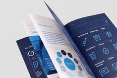 an open brochure with blue details on it