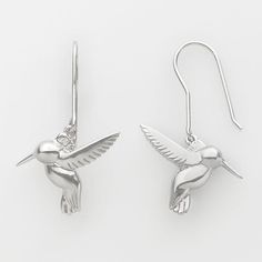 Platinum-over-sterling silver construction ensures glossy shine. Details:  1 1/8-in. length Pierced Fishhook backings Platinum over sterling silver  Size: One Size. Color: Grey. Gender: female. Age Group: adult. Material: Platinum Over Silver. Hummingbird Design, Metal Owl, Cork Holder, Earring Tree, Jewelry Tree, Shiny Things, Wine Cork, Fun Fashion, Hummingbirds