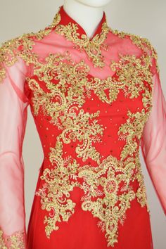 Red Ao Dai Red Crystal Wedding- Ao Dai Kết Đá Pha Lê Cô Dâu Intricate Embroidery Ao Dai For Wedding, Traditional Red Wedding Dress For Festive Season, Festive Red Floor-length Wedding Dress, Festive Floor-length Red Wedding Dress, Red Floor-length Wedding Dress For Festive Occasion, Elegant Red Ao Dai For Festive Occasion, Formal Red Gown With Intricate Embroidery, Red Gown With Intricate Embroidery For Formal Occasions, Red Festive Gown For Ceremony