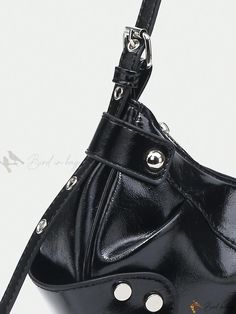 Bird in Bag - Womens Vintage Y2k Moto Punk Inspired Studded Faux Leather Crossbody Bag with Adjustable Armpit Strap - Ideal for Street Outings, Dates, and Parties Leather Shoulder Bag With Rivets For Party, Leather Party Shoulder Bag With Rivets, Party Leather Shoulder Bag With Rivets, Y2k Leather Bag With Zipper Closure, Edgy Faux Leather Shoulder Bag With Zipper Closure, Edgy Faux Leather Shoulder Bag With Zipper, Alternative Style Leather Shoulder Bag With Zipper, Leather Shoulder Bag For Concert, Y2k Style Leather Shoulder Bag