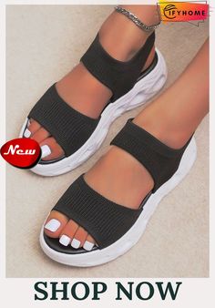 Solid Color Breathable Fly Woven Upper Shock-absorbing Platform Sports Sandals Breathable Lightweight Sport Sandals With Round Toe, Casual Lightweight Sport Sandals For Sports, Breathable Casual Sports Sandals, Breathable Sport Sandals For Summer Sports, Breathable Casual Sandals For Sports, Breathable Casual Sandals, Comfortable Breathable Open Toe Sandals, Spring Sports Sandals With Cushioned Footbed, Comfortable Sport Sandals For Outdoor