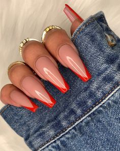 Red Tip Nails, Red French Tip, Red French, French Tip Acrylic Nails, Tip Nails, Ballerina Nails, Acrylic Nails Coffin Short, Acrylic Nails Coffin