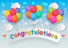 congratulations card with colorful balloons flying in the sky stock photo, images and royalty illustrations