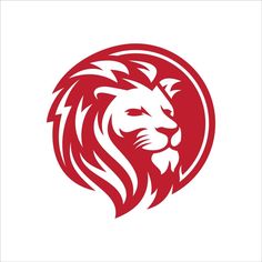 the lion logo is red and white