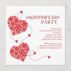 valentine's day party card with hearts and flowers