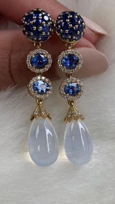 925 Sterling Silver Dangle Earrings Blue Sapphire Art Deco White Women Jewelry Money Crown, Dope Jewelry Accessories, Real Diamond Earrings, Fancy Jewellery Designs, Turkish Jewelry, Fancy Jewellery, Gold Earrings Designs, Silver Dangle Earrings, Jewelry Lookbook