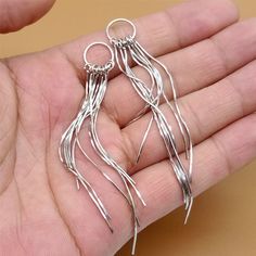 The price is for one pair. The tassel charm has 9 snake chains.  ---Metal Material: sterling silver ---Size: length 87mm, Ring Diameter 10mm ---Package: in a bubble emailer For more earring components, please find here: https://www.etsy.com/shop/SterlingSilverBox?section_id=26495108 We offer free shipping for orders more than USD 80 not including postages or taxes. Also, we provide 10% off for orders more than USD 250 not including postages or taxes. You don't need to apply any coupon. The system will calculate it when check out. Silver Metal Tassel Earrings Gift, Silver Tassel Earrings Gift, Silver Dangle Tassel Earrings, Silver Dangle Earrings With Tassels, Silver Long Drop Earrings With Tassels, Silver Nickel-free Dangle Tassel Earrings, Silver Nickel-free Drop Tassel Earrings, Silver Dangle Tassel Earrings For Pierced Ears, Silver Long Drop Tassel Earrings As Gift