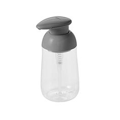 a water bottle with a gray lid and plastic cap