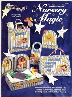 an advertisement for the baby's crib and diaper set with stars on it