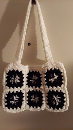 Snow Bound Shoulder/Tote Bag, hand crocheted, 16 inches wide, 12 inches deep White Knitted Rectangular Shoulder Bag, White Granny Square Crochet Bag For Everyday Use, White Hand Knitted Tote Bag, White Crochet Yarn Bag, Handmade White Crochet Bag, White Hand-knitted Tote Bag, Handmade White Crochet Yarn Bag, Rectangular Yarn Shoulder Bag, Everyday White Crochet Hand Knitted Bag