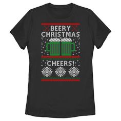 If you're looking for the jolliest new trends this Christmas, you're in the right place! Show off your unique fashion style with this Lost Gods Ugly Sweater Christmas Cheers Women's Graphic T-Shirt! This tee features a fun festive sweater design with beer, snowflakes, and the phrase: "Beery Christmas cheers!" printed in red, white, and green across the front. There’s no end to the awesomeness you’ll find when you shop apparel by Lost Gods Collective. Come on, you know you want to come get lost w Black Christmas Graphic Tee, Beer Christmas Sweater, Black Winter Holiday T-shirt, Novelty Christmas Crew Neck Top, Unique Fashion Style, Funny Christmas T-shirt Short Sleeve, Funny Christmas T-shirt With Short Sleeves, Ugly Sweater Christmas, Cheer Tshirts