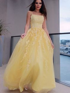 Prom Dresses Long Lace, Prom Dresses Yellow, Princess Sleeves, Prom Dresses Sleeveless, Dresses Homecoming, Straight Neckline, Yellow Lace, Prom Dresses Lace, Mermaid Fashion