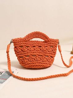 Summer Crochet Beach Bag For Women Small Beach Bag Lightweight Mini Shoulder Bags Orange Vacation   Cotton Plain,Tropical Bucket Bag   Women Bags, size features are:Bust: ,Length: ,Sleeve Length: Mini Shoulder Bags, Crochet Beach Bag, Crochet Beach Bags, Elastic Waistband Pants, Boys Set, Orange Bag, Mini Shoulder Bag, Summer Crochet, Bag For Women