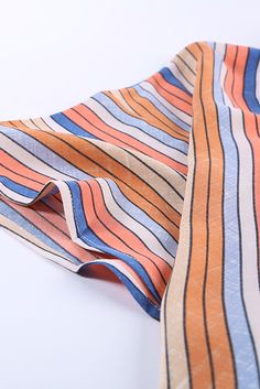 Orange Multi-color Striped Short Sleeve Blouse Multicolor V-neck Color Block Blouse, Multicolor Contrast Color Tops For Summer, Multicolor Cotton Color Block Blouse, Multicolor Patchwork Summer Blouse, Colorful Blouses, Striped Short Sleeve Shirt, Striped Short, Casual Blouse, Color Stripes