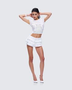 Nothing screams demure quite like a white bloomer skort 😌 With flirty ruffles and a cheeky cut, this piece made from a blend of cotton and lace fabric has built in shorts, making it the best of both worlds when it comes to effortless style 🤍 White Cotton Ruffled Bloomers, White Cotton Bloomers With Ruffles, Ruffled Stretch Bloomers For Summer, Stretch Ruffled Bloomers For Summer, Stretch Ruffle Bloomers For Summer, Stretch Bloomers With Ruffles For Summer, Cotton Ruffled Shorts, Fitted Short Bloomers For Summer, Cotton Ruffled Short Bloomers