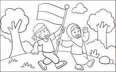 two people running with a flag in the park coloring pages for kids, free printable