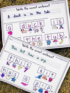 two printable worksheets on the grass with words and pictures to describe them