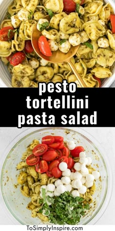 pasta with tomatoes, mozzarella and other ingredients in a bowl on the side