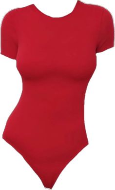 a women's red bodysuit with white stripes