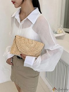 BirdinBag - Summer Beach Travel Purse: Womens Corn Husk Weave Dinner Clutch Bag, Fashionably Spacious & Casual Spring Woven Clutch Shoulder Bag, Summer Brown Crossbody Clutch, Spring Woven Clutch Bag, Woven Clutch Bag For Spring, Brown Crossbody Clutch For Summer, Casual Woven Clutch Shoulder Bag, Versatile Summer Clutch Shoulder Bag, Rectangular Spring Clutch For A Day Out, Spring Day Out Rectangular Clutch