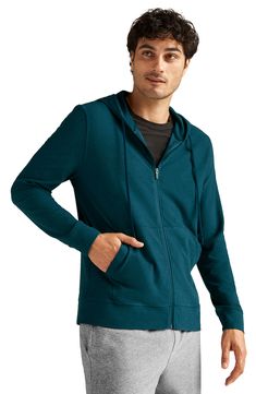 Add the perfect lightweight layer to your look, whether you're working out or hanging out, in a zip-front hoodie crafted with plenty of comfortable stretch. 27" length (size Medium) Drawstring lined hood 87% polyester, 13% elastane Machine wash, tumble dry Made in the USA of imported fabric Hooded Athleisure Activewear For Everyday, Everyday Hooded Athleisure Activewear, Stretch Athleisure Hoodie For Everyday, Sporty Everyday Hoodie Activewear, Athleisure Activewear With Drawstring Hood For Everyday, Everyday Athleisure Activewear With Drawstring Hood, Functional Long Sleeve Activewear, Comfortable Stretch Activewear With Drawstring Hood, Casual Midweight Outerwear For Workout