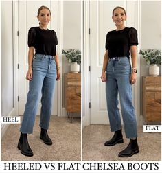 Black Boot Outfit Ideas, Heel Chelsea Boots Outfit, Heeled Chelsea Boots Outfit, Black Boot Outfit, Flat Boots Outfit, Black Chelsea Boots Outfit, Boot Outfit Ideas, Boot Heels Outfit, Chelsea Boots Outfits