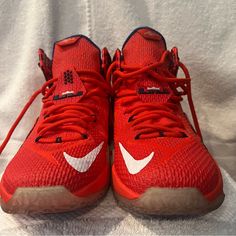 Never Worn / No Box Red Nike Synthetic Basketball Shoes, Red High-top Basketball Sneakers, Nike University Red Basketball Shoes With Cushioned Footbed, Red Basketball Shoes With Air Max Cushioning, High-top Basketball Shoes With Red Sole, High-top Basketball Shoes With Red Sole For Sports Events, Red Basketball Shoes With Boost Midsole For Sports, Red Basketball Sneakers With Cushioned Footbed, Red Lace-up Basketball Shoes For Sports Events