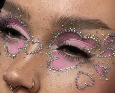 Pink Glitter Face Makeup, Pink Drag Makeup Looks, Advanced Makeup Looks, Crazy Pink Makeup, Chappell Roan Inspired Makeup, Dramatic Pink Eye Makeup, Cool Pink Makeup, Pink Pony Club Makeup