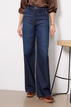 A dark blue wash and trouser-style pockets update the most-loved EVER Trouser jean by EVEREVE. Perfect for work, weekend, and everywhere in between, these polished jeans feature a relaxed full-length leg, high-rise fit, and soft stretch denim for all-day comfort. | EVEREVE Women's Ever Trouser Jeans, Size 32, Blue Denim 2023, Autumn Fashion Work, Bowl Meals, Simple Wardrobe, School Wear, Fashion Pics, Fall Jeans, Wardrobe Classic, Brand Style Guide