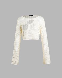 Model (WearingXS):• Height: 171cm | Bust: 83cm | Waist: 59cm | Hips: 89cmDetails: Long-sleeve crochet top with see-through design andround cut-outsTop Length: CroppedSleeve Length: Long SleevesMaterials:100% Acrylic Winter Knit Sweater With Hollow Out Design, Winter Knit Sweater With Hollow-out Details, Winter Hollow-out Knit Sweater, Hollow Out Knit Sweater For Spring, Spring Knit Hollow Out Sweater, Spring Hollow Out Knit Sweater, Spring Hollow Out Crew Neck Sweater, Spring Long Sleeve Hollow Out Crop Top, Spring Crew Neck Sweater With Hollow Out Design