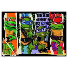 Bring home the nostalgia of everyones favorite ninjas in a half shell (Turtle Power!). These masked turtles can be found training with Splinter, hanging with April ONeil, or grubbing on a slice of their favorite New York cheese pizza! Leonardo, Donatello, Michaelangelo, and Rapheal are ready for fun or action with this comic book inspired rug. Made from machine woven Polypropylene, this easy-care rug is perfect for any room in the house for all Teenage Mutant Ninja Turtle Fans. Backed with a non-slip backing, theres no need for a rug pad, just lay down and enjoy! Size: 4'6"x6'6".  Color: Multicolor.  Pattern: printed. Tmnt Bedroom, Shell Turtle, Cozy Dog Bed, Cozy Dog, Teenage Mutant Ninja Turtle, 4x6 Area Rugs, Pet Gate, Dog Furniture, Ninja Turtle